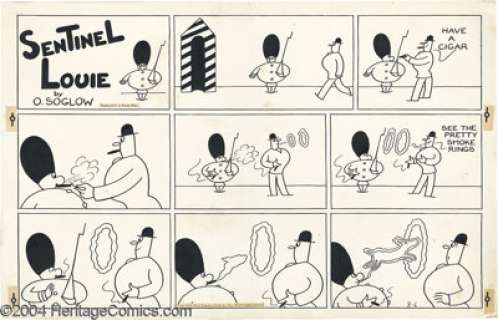 Otto Soglow - Sentinel Louie Sunday Topper Comic Strip Original Art, dated 8-6-39 (King Features Syndicate, -