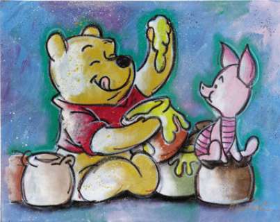 Dick Duerrstein - Winnie the Pooh and Piglet Painting Original Art (2006). Two great friends enjoy a pot of -