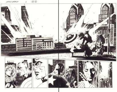 Steve Epting - Captain America #6 Pgs. 20 & 21 - Cap And Sharon Carter Action Dps - Issue Is the 1St Full Appearance of the Winter Soldier - 2005 Signed