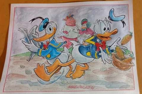 Alessandro Gottardo - 1 Watercolour - Donald Duck - "Uno sgambetto dal passato" - 2024 | Catawiki
