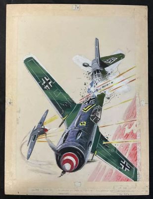 Lot 380 - AIR ACE PICTURE LIBRARY #254 ’Dog-Fight’ (1965) original comic book cover artwork by Alan Willow, | Excalibur Auctions