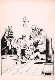 Bo Hampton | Avengers Chapter Illo - Captain America, Iron Man, Thor, & Giant-Man - 1978 / 2018 Signed | Anthony’s Comic Book Art