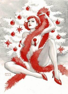 Marini | Noir Burlesque, dessin original au lavis et à l’aquarelle. Au verso joli crayonné original. | Septimus