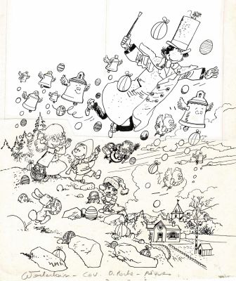 Wasterlain - Lot 496 - Docteur Poche et la petite poule de Pâques, couverture originale à l’encre de chine pour cet album paru en 1997 chez Casterman.