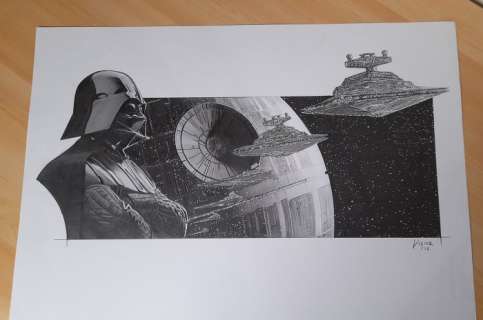 Giordano, Vincenzo - 1 Original drawing - Cinema Pencils - Darth Vader and the Death Star - 2016 | Catawiki