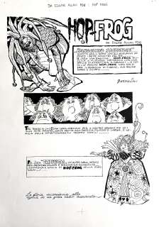 DINO BATTAGLIA - Original page for Hop Frog by Edgar Allan Poe. Cm. 25,5x36,5. Ink. Coloured on the back. Signed. Mint. Code 935.
