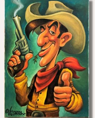 Joan Vizcarra Grand tableau sur toile - Lucky Luke Tribute – Hand Signed - Original Acrylic Artwork | Catawiki