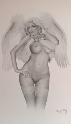 Gennady Koufay - Original drawing - " Pin up Museale " - White Angel - 2011