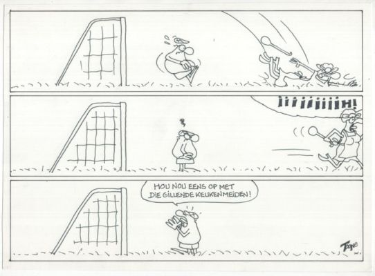 Van Driel, Toon - 2 Original page - F.C.Knudde - Gillende Keukenmeid & Schaatsen - Voetbal - Oost-Indische inkt | Catawiki