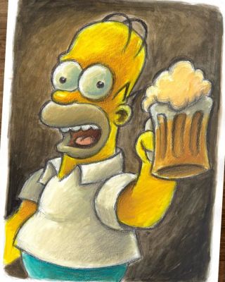 Joan Vizcarra Œuvre originale - Homer Simpson “Cheers!" – Hand Signed – Original Gouache Art | Catawiki