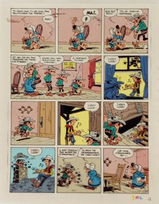 Morris / Janvier / studio Leonardo - 1 Mise en couleur originale + calque + 5 films - Lucky Luke, T42, planche 28 | Catawiki