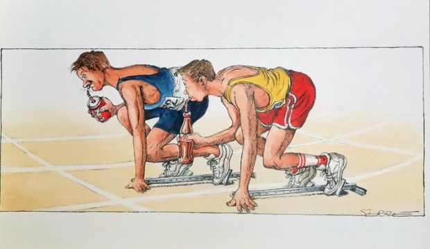 Serre, Claude - 1 Original colour drawing - Le sport / La forme Olympique - Dopage Coke - 1991 | Catawiki