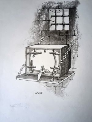 Serre, Claude - 1 Original colour drawing - Humour Noir - «la télévision en prison» - 1975