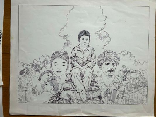 Makyo, Pierre - 1 Dessin original + mise en couleur + film - Projet pour l’affiche du film "Papa est en voyage d’affaires" - 1985 | Catawiki