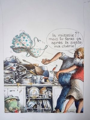 Serre, Claude - 1 Original drawing - Humour Noir - "La Vaiselle Apres la Sieste" - 1994 | Catawiki