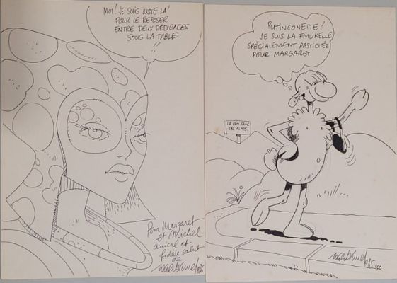 Brunel, Roger - 2 Dessins originaux dédicacés - Génie des alpages - 1985