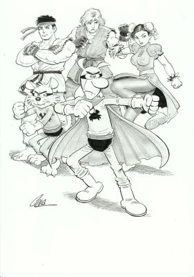 Joaquín Cera | Original drawing- Pafman Street Fighter + Cómic Lo mejor de Pafman (Dedicated) – Cera | Origin Of Comics