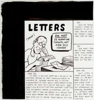 Joe Matt Peepshow #9 Letters Page Illustration Original Art (Drawn & Quarterly, 1996). A section of the -