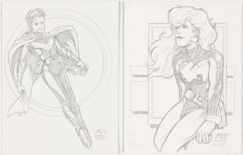 Jeffrey Moy, Aldrin "Buzz" Aw, and Others Legion of Super-Heroes Members and Black Canary Illustration Original Ar... (Total: 5 Original Art)