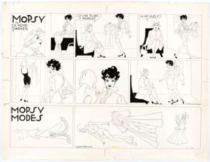 Gladys Parker Mopsy Sunday Comic Strip with Mopsy Modes Topper Original Art, dated 3-7-65 (Bell-McClure Syndicate, -