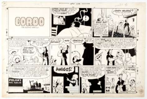 Gus Arriola Gordo Sunday Comic Strip Original Art dated 5-5-46 (United Feature Syndicate, 1946). Arriola combines - | Heritage