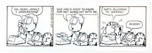 Jim Davis Garfield Daily Comic Strip Original Art dated 10-25-96 (PAWS/Universal Press Syndicate, 1996). Jon finds - | Heritage