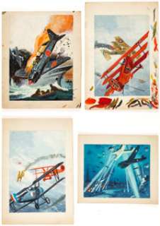 Victor Prezio - War Novel Cover Preliminary Painting Original Art Group of 4 (c. 1960-70s).... | Heritage