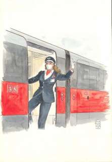 Milo Manara | “Cheffe de gare”?Aquarelle sur papier 25 x 36 cm... | Tessier Sarrou