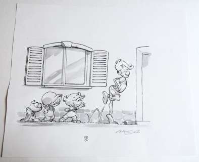Munuera, José-Luis | Dessin original au lavis publié  - P’tit Boule et Bill  - (2013) | Catawiki