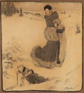 THÉOPHILE-ALEXANDRE STEINLEN (1859-1923) "Startled by a Troll in a Snow-Covered Field." | Swann Galleries