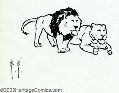 Frank Frazetta - Original Sketches, Two Lions (undated). Very cute little sketch of two powerful-looking lions - | Heritage