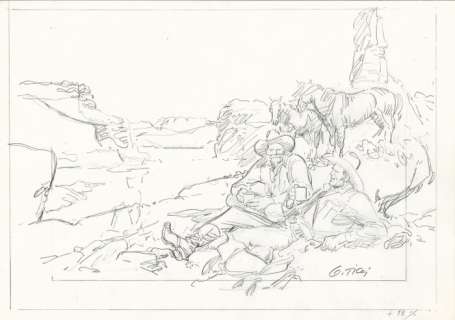 Ticci, Giovanni | original drawing "Tex e Carson al Bivacco" | Catawiki