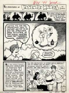 Ed Wheelan - Speed Comics #35, Complete 6-page Padlock Holmes story, "Green Ghost" Original Art (Harvey, - | Heritage