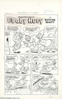 Marty Taras - Paramount Animated Comics #5 Complete 5-page Baby Huey Story "Bathing Beauty" Original Art - | Heritage