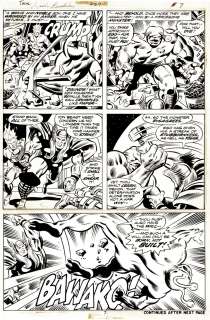 Joe Sinnott, Rich Buckler - Thor #227 P 7 (Thor in Every Panel Battling Ego‘s Monsters with Hercules & Firelord‘s Help!) 1974