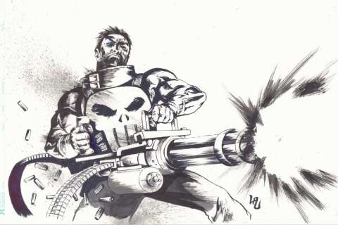 Jonathan Lau - punisher shooting minigun commission - signed