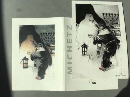 Michetz - Dessin original - Illustration de jaquette Â« Fugu Éditions Â» - Le Rabbin et le Chandelier Ã  7 Branches - (2017) | Catawiki