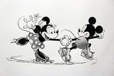 Garrido, Sergio - Original drawing - Mickey y Minnie panitaje sobre hielo 