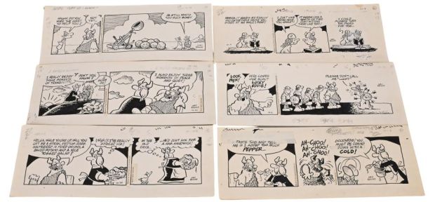 Lot 55 - 11 Chris Browne, Hagar the Horrible Daily Comic Strip Original Art Ink on paper, eleven original multi-panel daily… | misc / divers