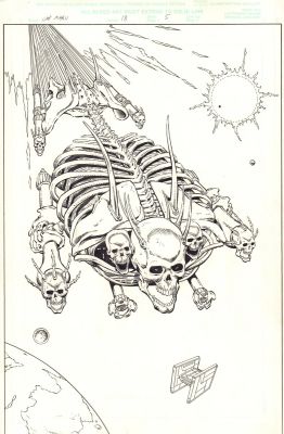 Al Milgrom, Jim Starlin | Captain Marvel #18 P.5 - Skeleton Spaceship Splash - 2001 | Anthony’s Comic Book Art
