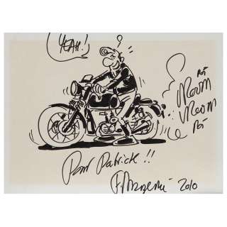 Frank MARGERIN (né en 1952) Lucien - Dessin original dédicacé - Lucien sur sa moto | Tajan