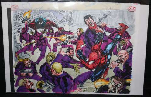 Bill Sienkiewicz, John Kalisz, Sal Buscema - Spectacular spider-man #229 pgs. 26 & 27 color guide art - spidey and scarlet spider action dps - 1995