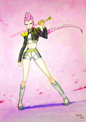 Neri Rearte | Rumi Demon Hunter Full Fig Watercolor Example | Splash Page