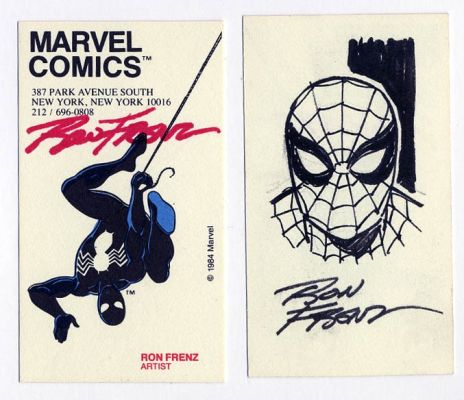 Ron Frenz | 1984 Ron Frenz Marvel Business Card, with Spiderman Remarque (K) | Catskill Comics