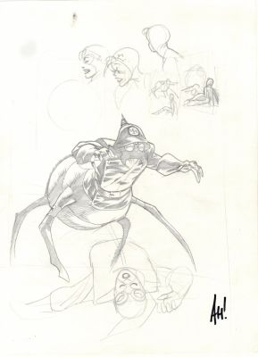 Adam Hughes | 1993 Sketch Book 11 X 14 Inch, Spider-Nazi Character Designs, with Photo of Adam Hughes Signing Actual Artwork! | Romitaman