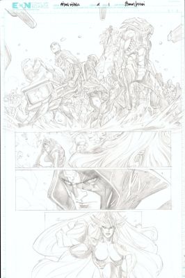 John Timms - Inhumans Attilan Rising #3 P 1 (Nice Action with Sexy Babe Panel Drawn on Back Also!) 2015