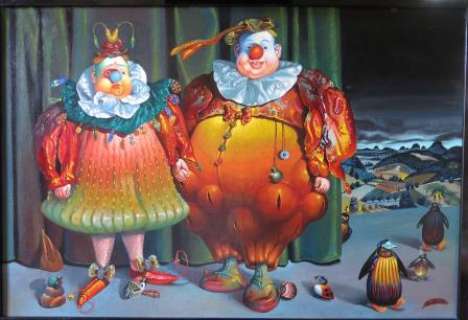 Nicole Claveloux - Lever de rideau,1989 Mes chers voisins Seuil Jeunesse/Patrick Couratin, 2003 Huile sur toile, encadré 84 x 56,5 cm