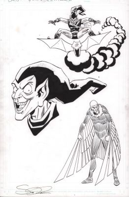 Scott Koblish | Disney France Green Goblin & Vulture Spot Illos - Signed | Anthony’s Comic Book Art