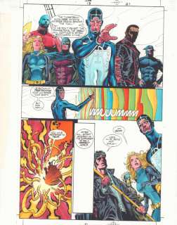 John Kalisz, Michael Bair, Stephen Sadowski - Jsa #13 p. 21 color guide art - metron, black canary, atom smasher, doctor mid nite, mr. Terrific, and wildcat vs. Extant - 2000