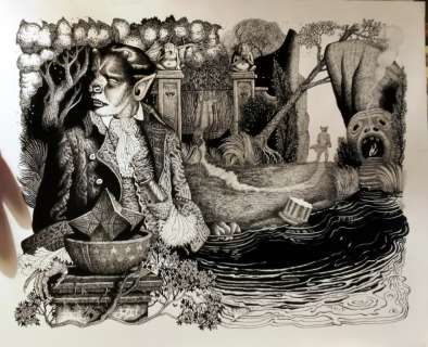 Nicole Claveloux - La Belle et la Bête – non paginé 3 Texte de Madame Leprince de Beaumont Éditions Être, 2001 Encre de Chine sur bristol 31 x 25 cm